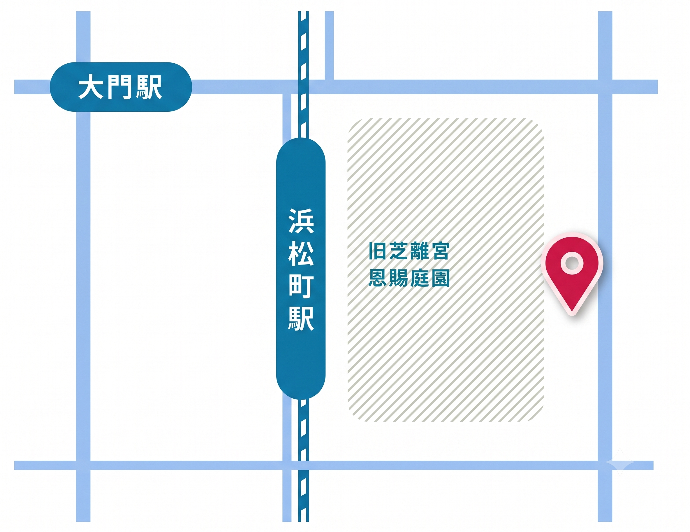 東京シェアオフィスの地図（浜松町駅・大門駅・旧芝離宮恩賜庭園）